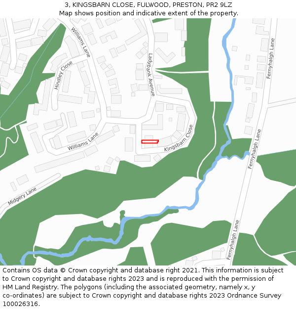 3, KINGSBARN CLOSE, FULWOOD, PRESTON, PR2 9LZ: Location map and indicative extent of plot