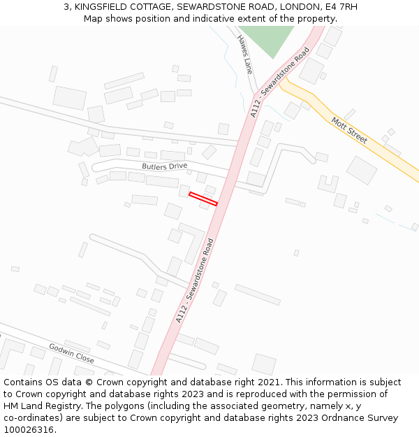 3, KINGSFIELD COTTAGE, SEWARDSTONE ROAD, LONDON, E4 7RH: Location map and indicative extent of plot