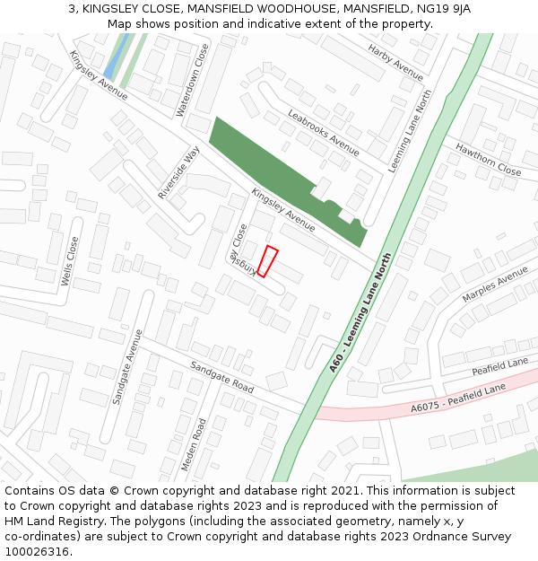 3, KINGSLEY CLOSE, MANSFIELD WOODHOUSE, MANSFIELD, NG19 9JA: Location map and indicative extent of plot