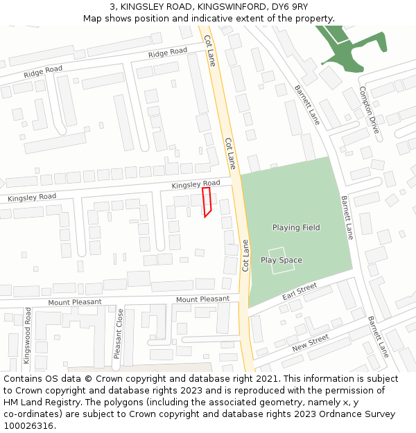 3, KINGSLEY ROAD, KINGSWINFORD, DY6 9RY: Location map and indicative extent of plot