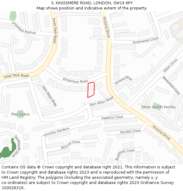 3, KINGSMERE ROAD, LONDON, SW19 6PY: Location map and indicative extent of plot