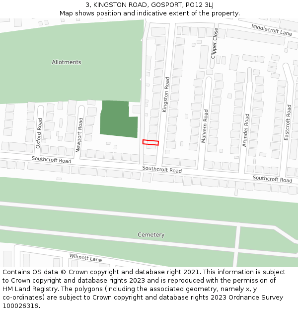 3, KINGSTON ROAD, GOSPORT, PO12 3LJ: Location map and indicative extent of plot