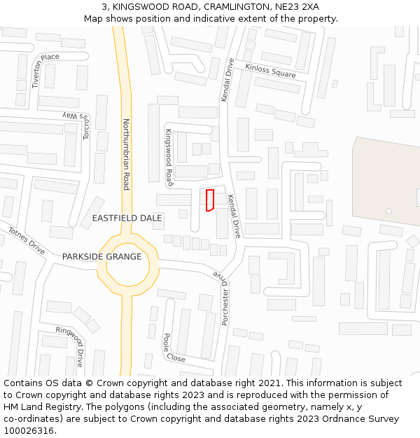 3, KINGSWOOD ROAD, CRAMLINGTON, NE23 2XA: Location map and indicative extent of plot