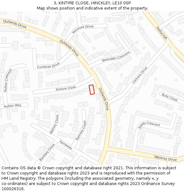 3, KINTYRE CLOSE, HINCKLEY, LE10 0SP: Location map and indicative extent of plot