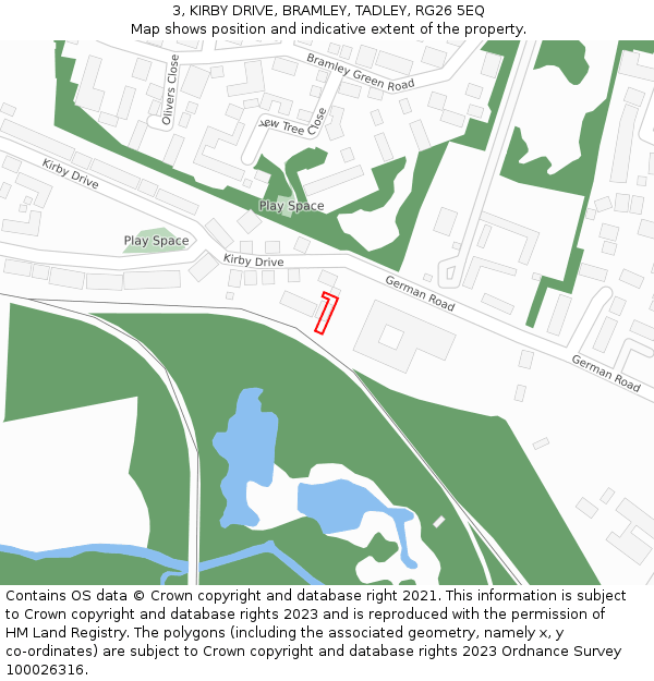 3, KIRBY DRIVE, BRAMLEY, TADLEY, RG26 5EQ: Location map and indicative extent of plot