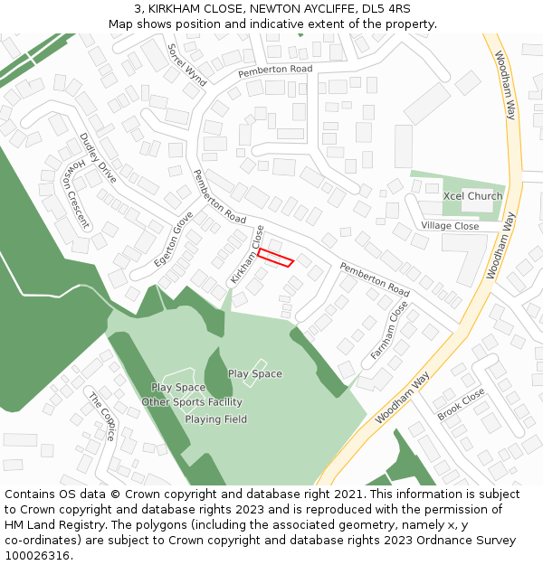 3, KIRKHAM CLOSE, NEWTON AYCLIFFE, DL5 4RS: Location map and indicative extent of plot