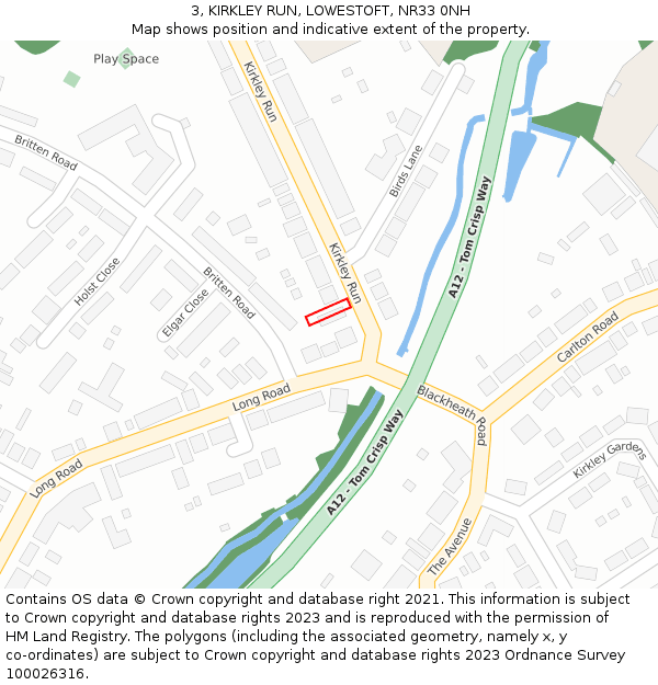3, KIRKLEY RUN, LOWESTOFT, NR33 0NH: Location map and indicative extent of plot