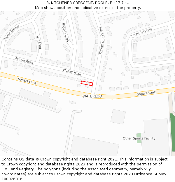 3, KITCHENER CRESCENT, POOLE, BH17 7HU: Location map and indicative extent of plot