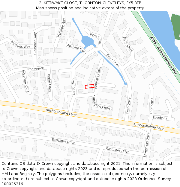 3, KITTIWAKE CLOSE, THORNTON-CLEVELEYS, FY5 3FR: Location map and indicative extent of plot