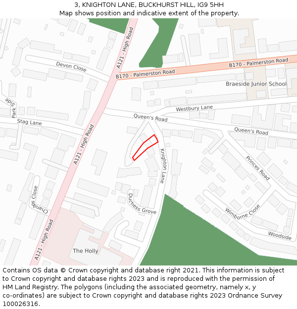3, KNIGHTON LANE, BUCKHURST HILL, IG9 5HH: Location map and indicative extent of plot