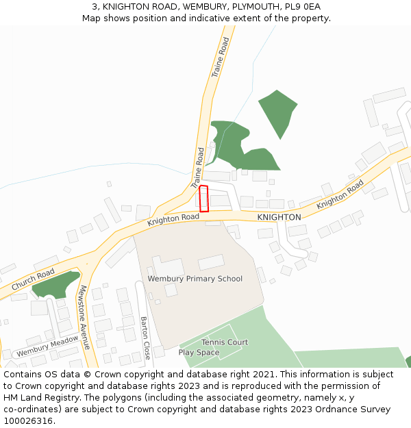 3, KNIGHTON ROAD, WEMBURY, PLYMOUTH, PL9 0EA: Location map and indicative extent of plot