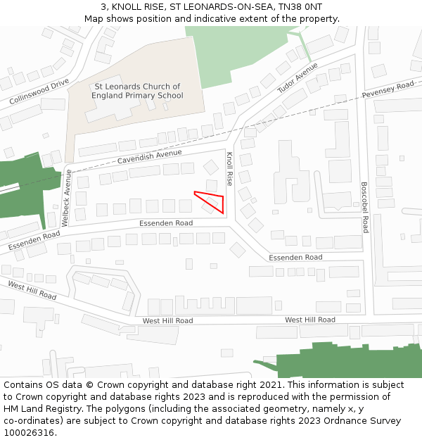 3, KNOLL RISE, ST LEONARDS-ON-SEA, TN38 0NT: Location map and indicative extent of plot