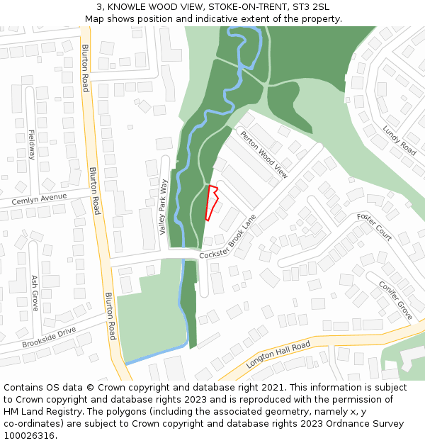 3, KNOWLE WOOD VIEW, STOKE-ON-TRENT, ST3 2SL: Location map and indicative extent of plot