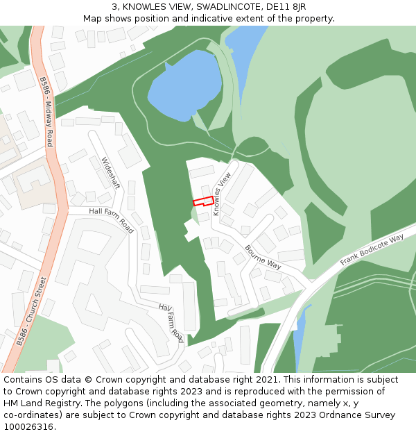 3, KNOWLES VIEW, SWADLINCOTE, DE11 8JR: Location map and indicative extent of plot