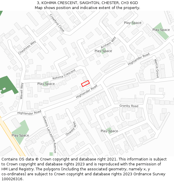 3, KOHIMA CRESCENT, SAIGHTON, CHESTER, CH3 6GD: Location map and indicative extent of plot