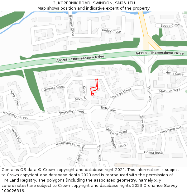 3, KOPERNIK ROAD, SWINDON, SN25 1TU: Location map and indicative extent of plot