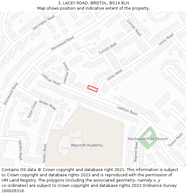 3, LACEY ROAD, BRISTOL, BS14 8LN: Location map and indicative extent of plot