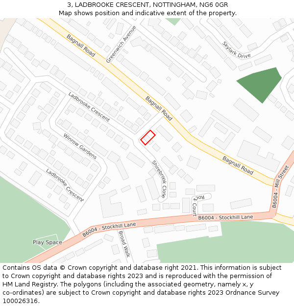 3, LADBROOKE CRESCENT, NOTTINGHAM, NG6 0GR: Location map and indicative extent of plot