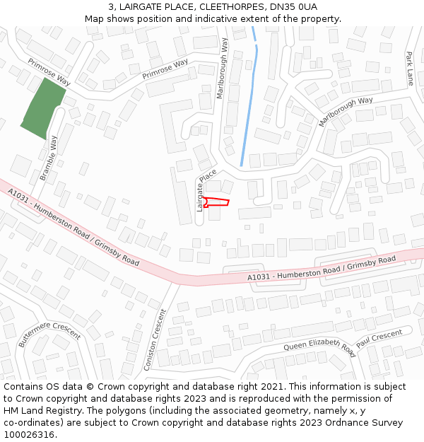 3, LAIRGATE PLACE, CLEETHORPES, DN35 0UA: Location map and indicative extent of plot