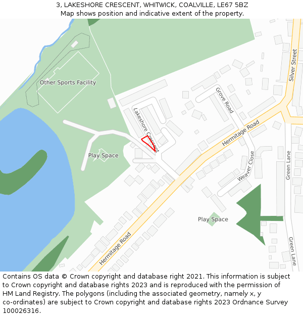 3, LAKESHORE CRESCENT, WHITWICK, COALVILLE, LE67 5BZ: Location map and indicative extent of plot