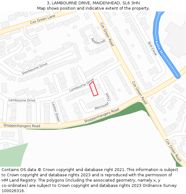 3, LAMBOURNE DRIVE, MAIDENHEAD, SL6 3HN: Location map and indicative extent of plot