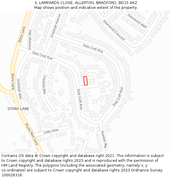 3, LAMPARDS CLOSE, ALLERTON, BRADFORD, BD15 9AZ: Location map and indicative extent of plot