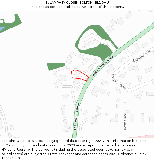 3, LAMPHEY CLOSE, BOLTON, BL1 5AU: Location map and indicative extent of plot