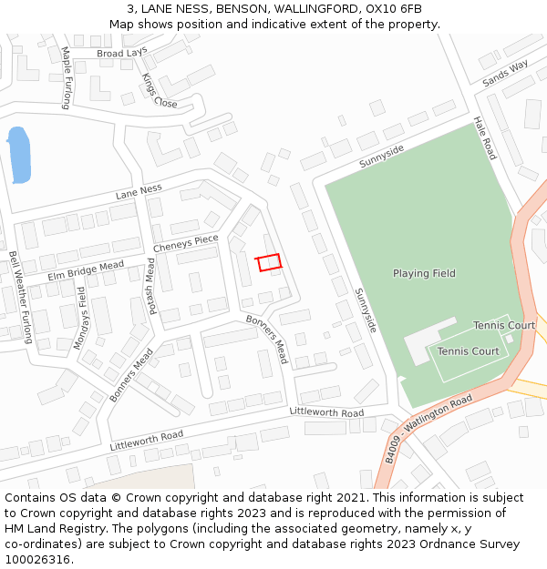 3, LANE NESS, BENSON, WALLINGFORD, OX10 6FB: Location map and indicative extent of plot