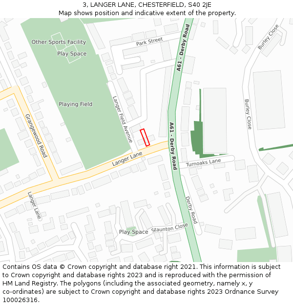 3, LANGER LANE, CHESTERFIELD, S40 2JE: Location map and indicative extent of plot