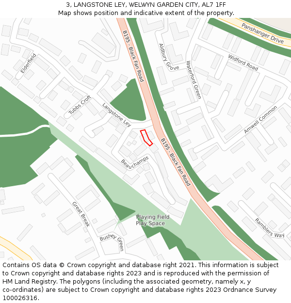 3, LANGSTONE LEY, WELWYN GARDEN CITY, AL7 1FF: Location map and indicative extent of plot