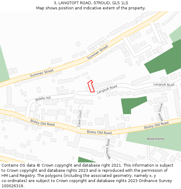 3, LANGTOFT ROAD, STROUD, GL5 1LS: Location map and indicative extent of plot