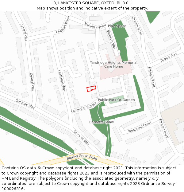 3, LANKESTER SQUARE, OXTED, RH8 0LJ: Location map and indicative extent of plot