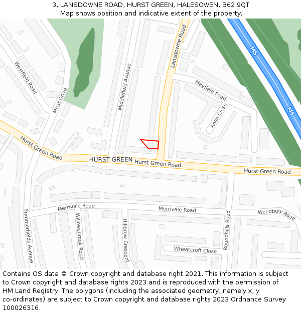 3, LANSDOWNE ROAD, HURST GREEN, HALESOWEN, B62 9QT: Location map and indicative extent of plot