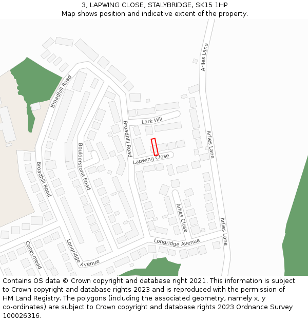 3, LAPWING CLOSE, STALYBRIDGE, SK15 1HP: Location map and indicative extent of plot