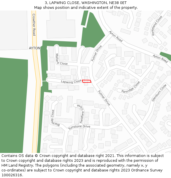 3, LAPWING CLOSE, WASHINGTON, NE38 0ET: Location map and indicative extent of plot