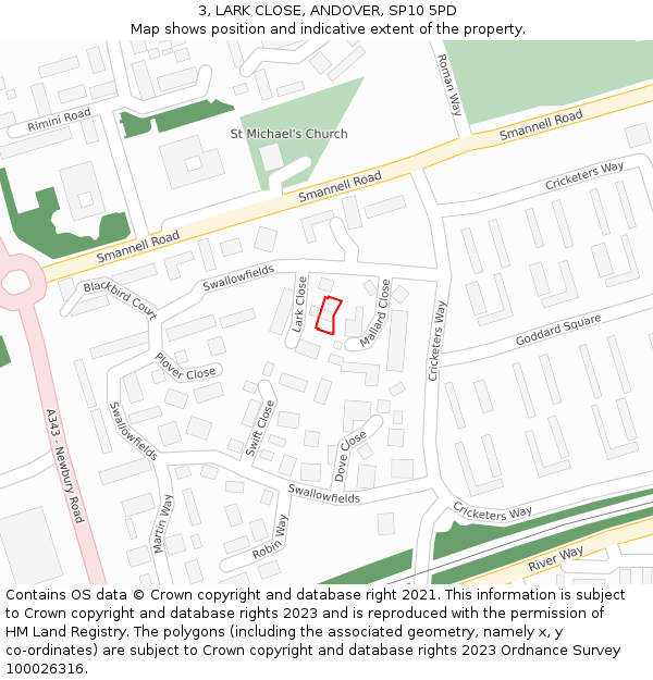 3, LARK CLOSE, ANDOVER, SP10 5PD: Location map and indicative extent of plot