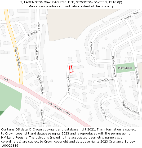 3, LARTINGTON WAY, EAGLESCLIFFE, STOCKTON-ON-TEES, TS16 0JQ: Location map and indicative extent of plot