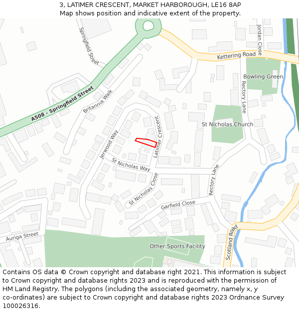 3, LATIMER CRESCENT, MARKET HARBOROUGH, LE16 8AP: Location map and indicative extent of plot