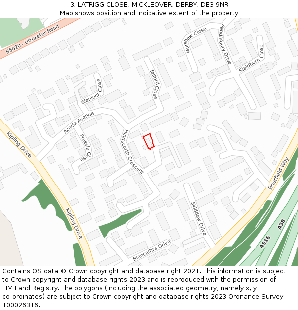 3, LATRIGG CLOSE, MICKLEOVER, DERBY, DE3 9NR: Location map and indicative extent of plot