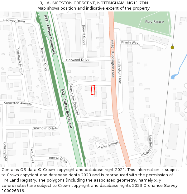 3, LAUNCESTON CRESCENT, NOTTINGHAM, NG11 7DN: Location map and indicative extent of plot