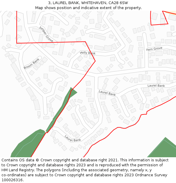 3, LAUREL BANK, WHITEHAVEN, CA28 6SW: Location map and indicative extent of plot