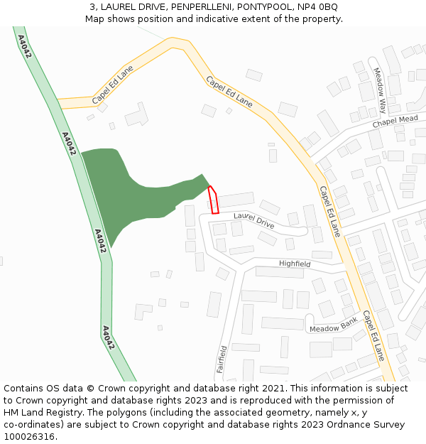 3, LAUREL DRIVE, PENPERLLENI, PONTYPOOL, NP4 0BQ: Location map and indicative extent of plot