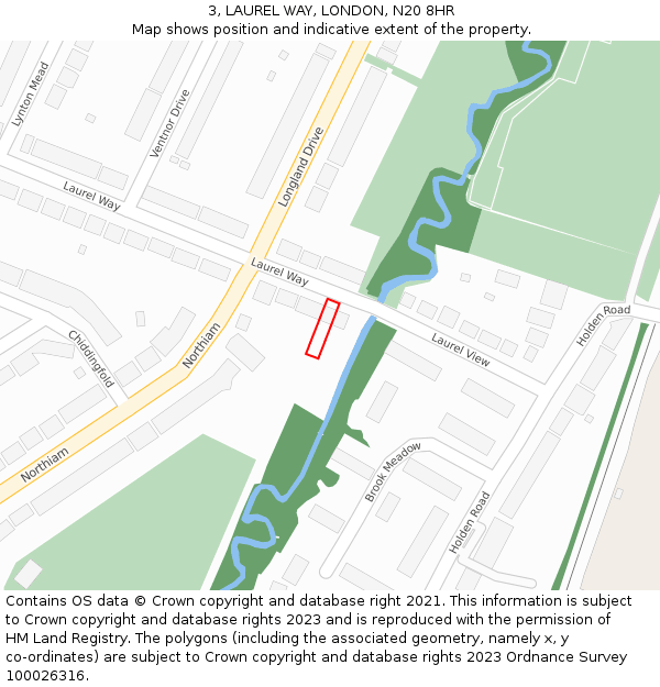 3, LAUREL WAY, LONDON, N20 8HR: Location map and indicative extent of plot
