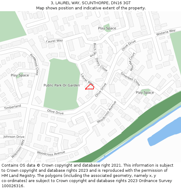 3, LAUREL WAY, SCUNTHORPE, DN16 3GT: Location map and indicative extent of plot