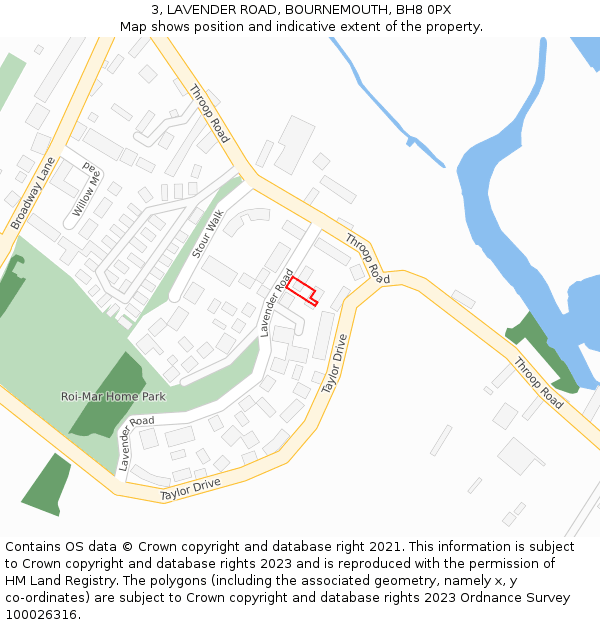 3, LAVENDER ROAD, BOURNEMOUTH, BH8 0PX: Location map and indicative extent of plot