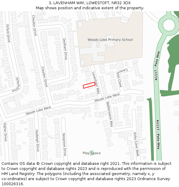 3, LAVENHAM WAY, LOWESTOFT, NR32 3DX: Location map and indicative extent of plot