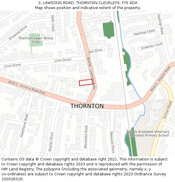 3, LAWSONS ROAD, THORNTON-CLEVELEYS, FY5 4DA: Location map and indicative extent of plot