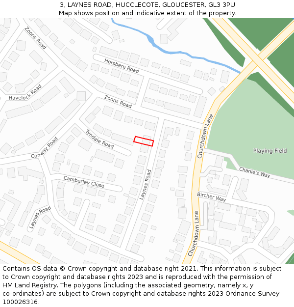 3, LAYNES ROAD, HUCCLECOTE, GLOUCESTER, GL3 3PU: Location map and indicative extent of plot