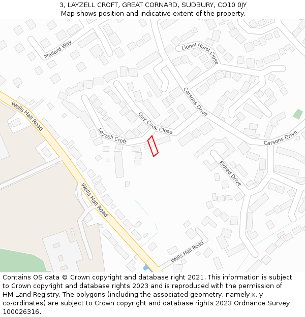 3, LAYZELL CROFT, GREAT CORNARD, SUDBURY, CO10 0JY: Location map and indicative extent of plot