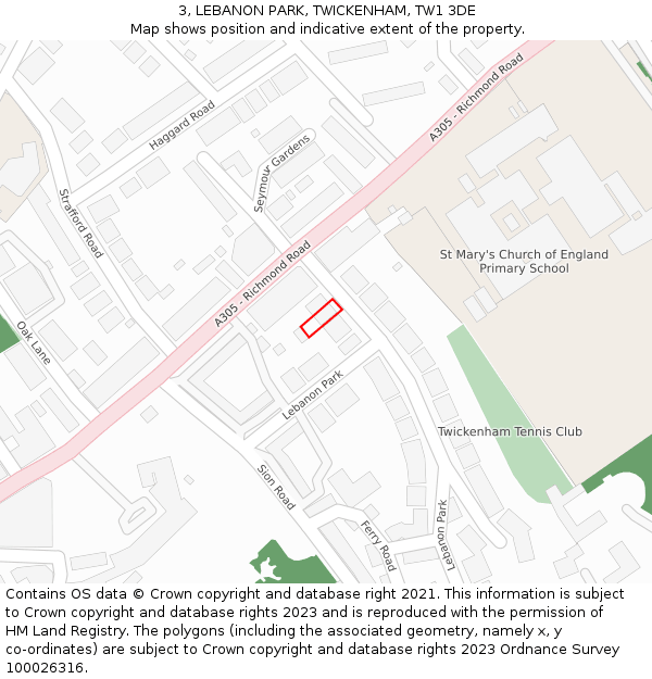 3, LEBANON PARK, TWICKENHAM, TW1 3DE: Location map and indicative extent of plot